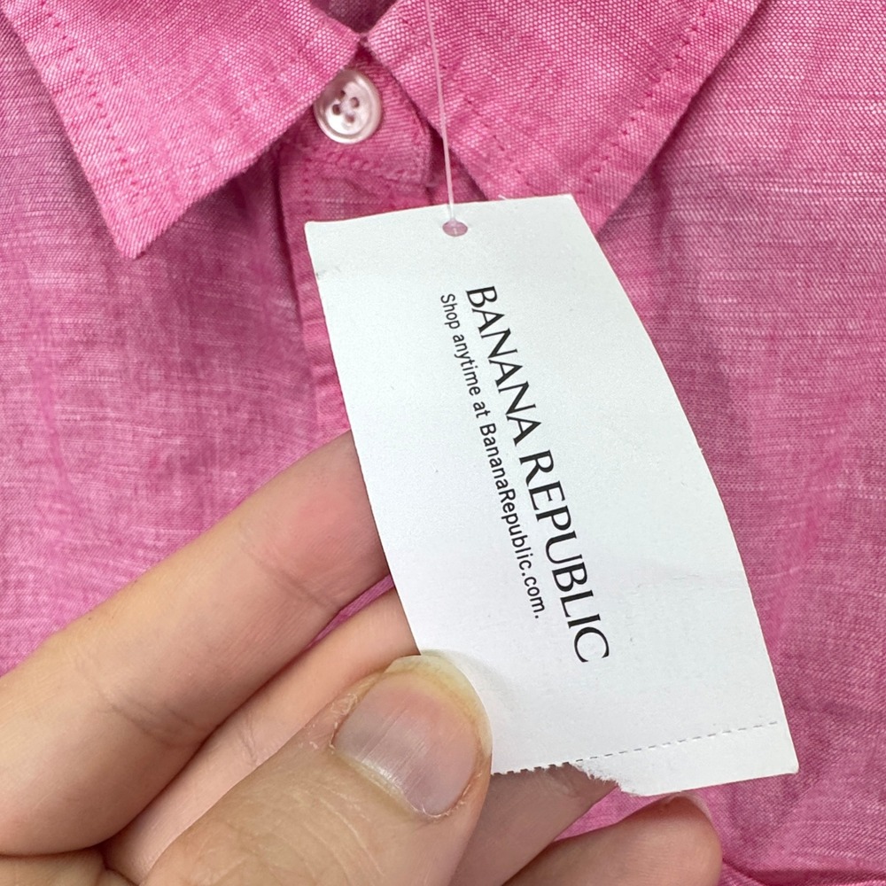 Banana Republic Shirt Mens Large Pink Linen Blend Preppy Office Business Beach - Picture 4 of 10
